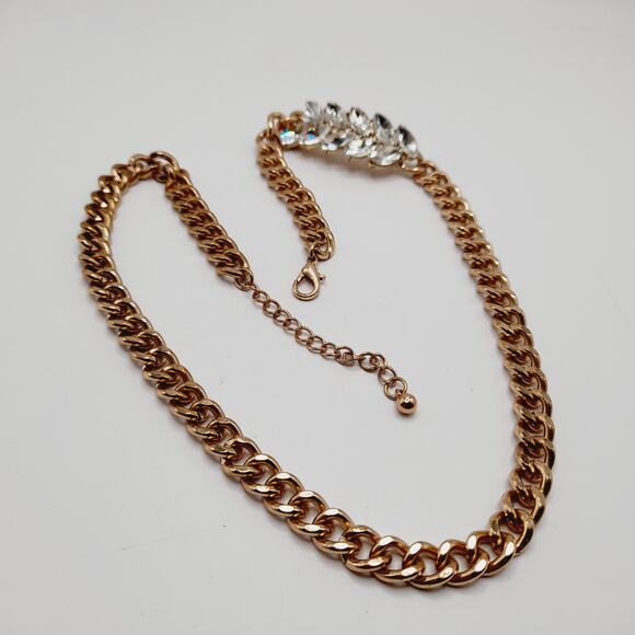 Vintage Gold Chain Necklace with Clear Rhinestone Accent 22 Inch Adjustable - Picture 4 of 8
